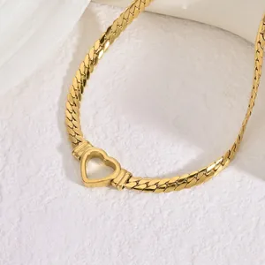 Heart Pendant Necklace And Bracelet For Women 18K Gold Plated Stainless Steel Cuban Chain Hip Hop Punk Style Jewelry