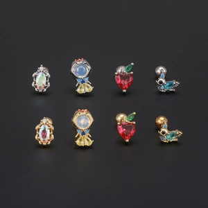 8-piece set of cartoon princess earrings featuring colorful zircons and opal details