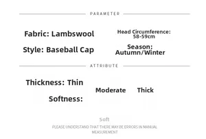 Size chart showing faux shearling leopard baseball cap dimensions and winter attributes