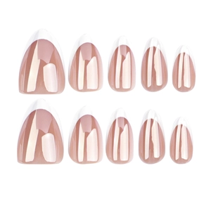 Mandelförmige Kunstnägel in Nudepink mit weißen French Tips und Glanzfinish