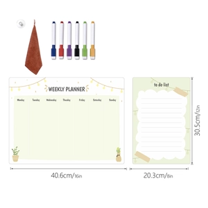 Detail of magnetic weekly planner set with 6 markers, towel and hook dimensions