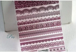 Détail de stickers à ongles dentelle gothique bordeaux TS-535 avec texture mate 5D