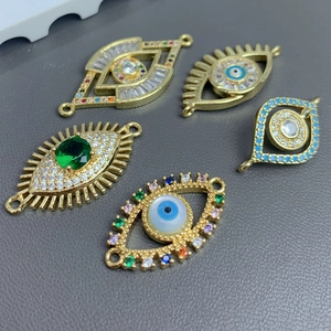 Golden Evil Eye charms with zircon and enamel insets for DIY jewelry making
