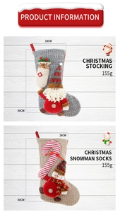 Detailed view of large knitted Christmas stockings showing 50x24cm size specifications