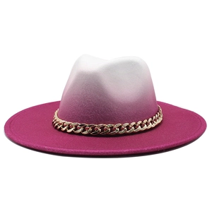 Wide brim wool felt fedora with purple to white gradient and gold chain band decoration