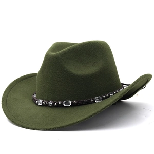 Dark green wool cowboy hat with woven band and silver stud accents for men and women