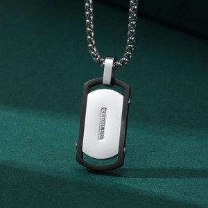 Men's rectangular titanium steel pendant necklace with stones on a box chain