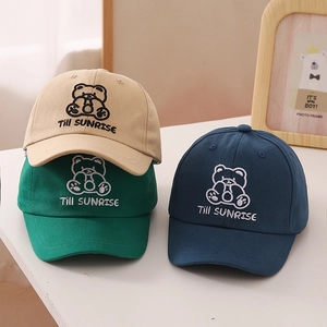 Kids Baseball Cap Cotton Cartoon Bear Embroidery Adjustable Sun Protection Hat For Toddler Boys Girls Casual Peaked