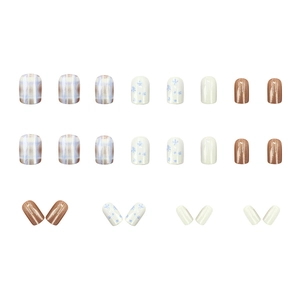 Blue plaid and flower press-on nails set with metallic rose gold accent short square shape