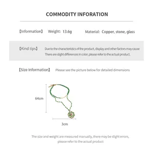 Detailed size chart showing 64cm 18k gold plated glass bead flower necklace dimensions