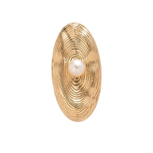 French vintage style gold oval textured ring with central pearl for women