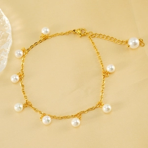 Artificial Pearl Tassel Anklet For Women Stainless Steel With 18K Gold Plated Elegant INS Style Foot Chain Jewelry Accessories