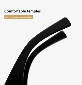 Detail of comfortable black temples on stylish rectangular sunglasses with glossy finish