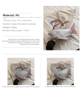 Detailed view of PU shark chain bag showing dimensions and thick material texture