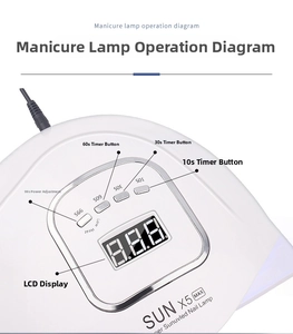 Detail view of white UV LED nail lamp with digital LCD screen and four timer buttons