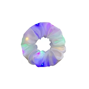 Luminous LED hair scrunchie with colorful lights and purple translucent fabric