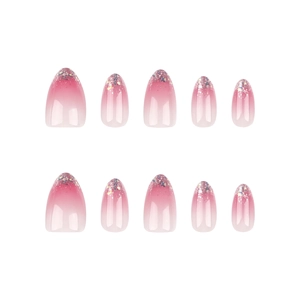 Faux ongles amande courts dégradés rose avec paillettes brillantes lot de 10