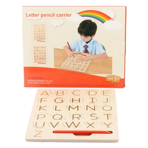 Wooden alphabet tracing board with red stylus for preschool letter writing and motor skills