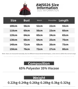 Size information chart for girls Halloween pumpkin witch cosplay princess dress details