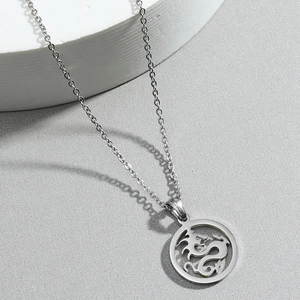 Minimalist hollow dragon pendant necklace in polished stainless steel for men