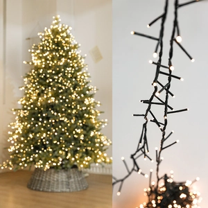 Warm white high-density cluster LED lights on black wire for Christmas tree decoration