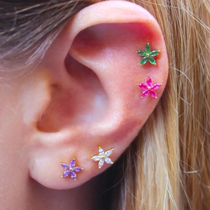 Flower Stud Earrings With Marquise Zircon And 925 Sterling Silver Earring Post Ball Screw Back Piercing For Women
