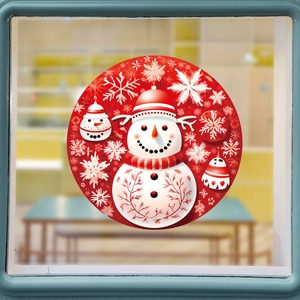 Christmas Wall Stickers Round PVC Snowman Snowflake Bell Decals For Window Door Glass Home Festive Decoration