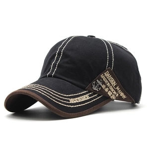 Vintage Pure Cotton Baseball Cap With Anchor Metal Badge Contrast Stitching Adjustable Retro Sun Hat For Men Women