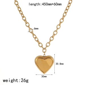 Detailed size chart for 18k gold plated stainless steel heart necklace and chain set