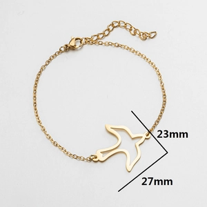 Gold-plated stainless steel hollow flying bird pendant bracelet with adjustable lobster clasp