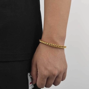 6mm gold-tone stainless steel wheat chain bracelet for men with spring clasp
