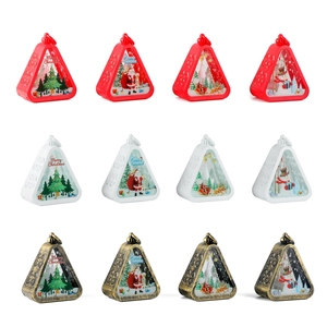 Vintage Christmas lanterns with festive illustrations in red, white and bronze colors