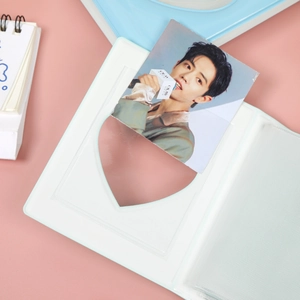 Light blue 3-inch photo album with heart hollow cover and clear inner sleeves