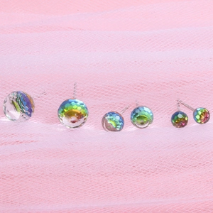 Elegant aurora colorful crystal ball stud earrings in various sizes for women