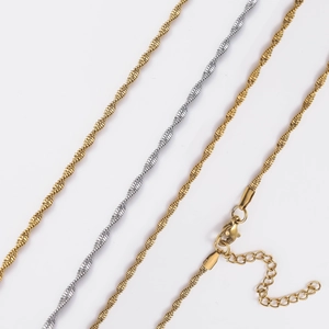 Minimalist stainless steel twisted rope chain necklaces in 18K gold and silver finishes