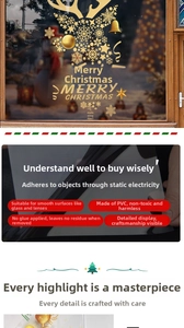 Goldene Rentier und Schneeflocke PVC Statische Aufkleber für Weihnachten Glasdekoration
