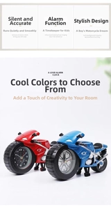 Creative motorcycle shaped desk alarm clock with clear dial in red and blue colors