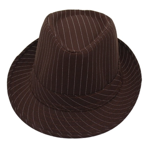 Brown striped fedora hat with flat top and curled brim for men and women vintage style