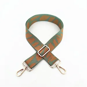 Adjustable ethnic jacquard wide replacement shoulder strap with gold metal buckles