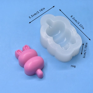 Cute bunny shaped silicone mold for DIY baking and cake decorating with dimensions