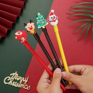 Stylos À Encre Gel Dessin Animé Noël Plastique Silicone Père Noël Renne Bonhomme De Neige Sapin Papeterie Cadeau