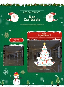 Détails de l'autocollant sapin de Noël blanc avant et après l'application sur le verre