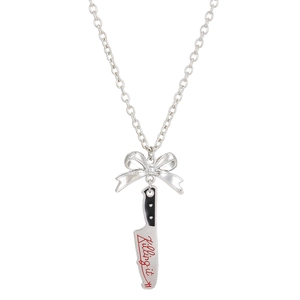 Gothic punk necklace with silver bow and chef knife pendant featuring Killing It text