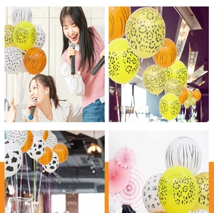 Close-up of animal print latex balloons featuring leopard, tiger and zebra patterns