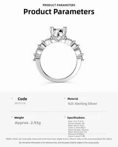 Macro shot of 1.75ct square ice-cut zircon ring with 925 silver side stone details