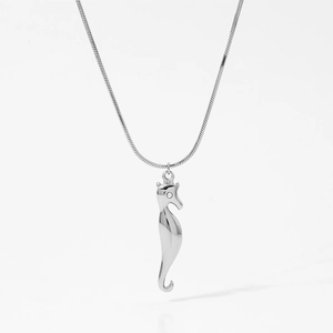Polished silver seahorse pendant necklace with rhinestone eye and sleek snake chain