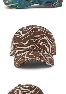 Close-up of marble texture baseball cap with abstract print and premium canvas fabric