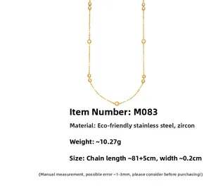 Detail of 18k gold plated stainless steel sweater chain with zircon insets and dimensions