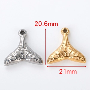 Detailed size view of mermaid tail pendants in gold and silver stainless steel