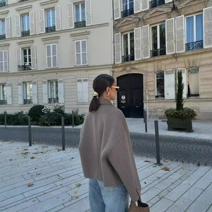 Oversized dark taupe wool blend jacket for women featuring a stylish lapel and loose fit